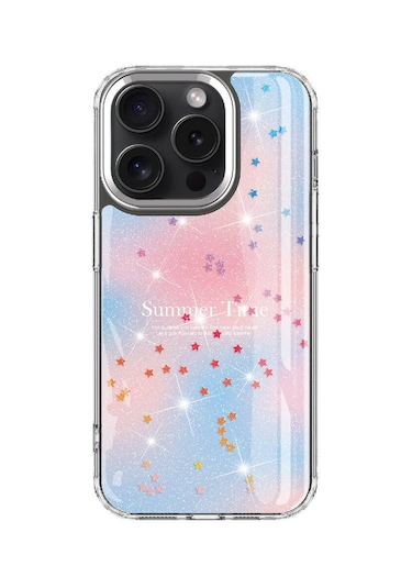 Zeyline Apple Uyumlu iPhone 15 Pro Simli Desenli Parlak Zore Task Kapak-mavi