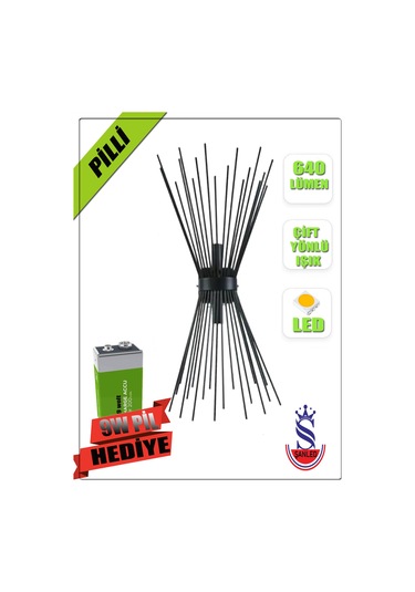 Kirpi Metal Çift Yönlü Günışığı Siyah Kasa Aydınlatma Aplik-pilli Siyah