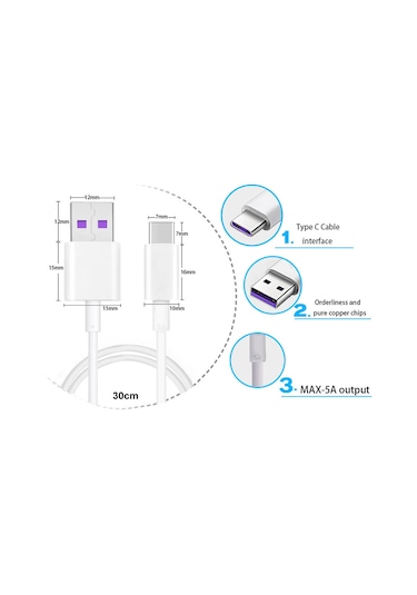 5a Type-c Usb Kablo 1 Mt. Beyaz 25w Hızlı Şarj 40mb/s Data Aktarım Telefon Tablet Adaptör Pc Type C