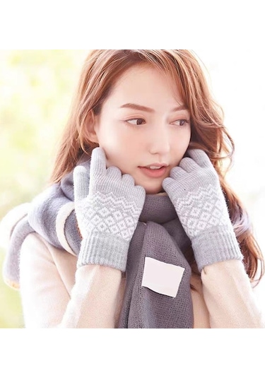 Kış Dokunmatik Ekran Eldiven Kadın Erkekler Sıcak Streç Örgü Eldiven İmitasyon Yün Kalınlaşmak Tam Parmak Eldiven Lacivert