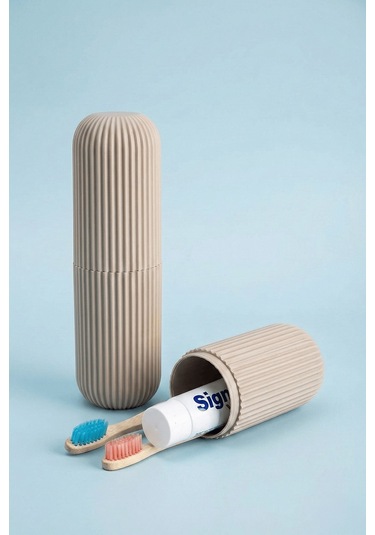 Bej - Seyahat Tipi Diş Fırçası, Makyaj Malzemesi Saklama Kabı, Çok Amaçlı Aksesuar Organizeri Bej