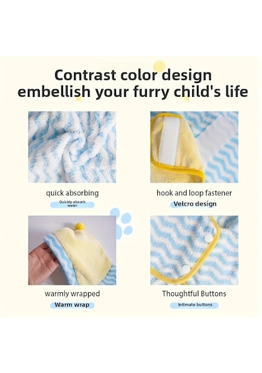 Elmpaly Pembe Mavi L Hızlı Kuruyan Köpek Bornozu Ultra Emici Ayarlanabilir Havlu
