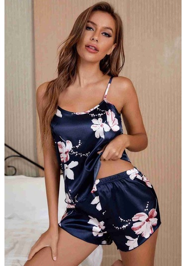 Merry See Baskılı Saten Şortlu Pijama Takım Çok Renkli 001