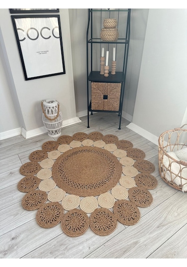 Natura El Dokuma Jüt Bohem Tarz Otantik Salon Oturma Odası Koridor Natural Halı Pamuklu Halı Kırcıllı-krem