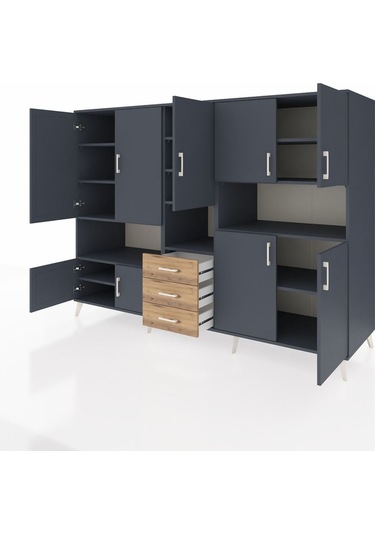 Kronos Dolap 13 Raflı 3 Çekmeceli 9 Kapaklı 220x59x163 Antrasit-a Antrasit-antrasit/çam