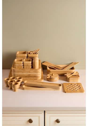 Rumeli Bambu 67 Parça 6 Kişilik Kahvaltı Takımı Kahverengı Kahverengi