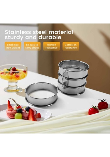 Sointeresting Çift Rulo Tart Halkaları, İngiliz Muffin Halkaları Profesyonel Çörek Halkaları 4'lü Set Gümüş