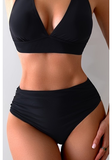 Angelsin Yandan Büzgülü Şık Bikini Altı Siyah