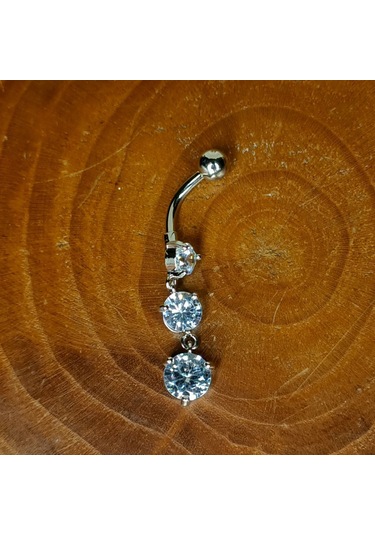 Aya Tasarım Gümüş Renk Üç Taşlı Göbek Piercing