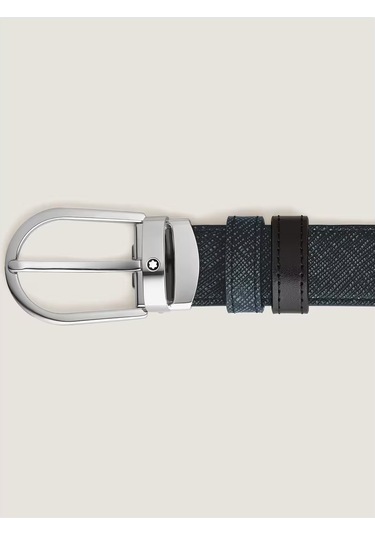 Montblanc Sartorial At Nalı Tokalı Mavi - Siyah 30 Mm Çift Tarafl