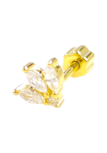 Taşlı Lotus Gümüş Tragus Pıercıng - Altın Sarı Beyaz