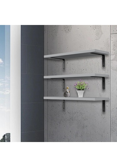 Suntek 3 Adet Duvara Monte Ahşap Yüzer Raflar Banyo Için Gri