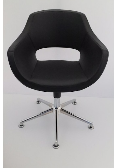 Siyah Deri Tekerleksiz Öğrenci Ders Çalışma Sandalyesi