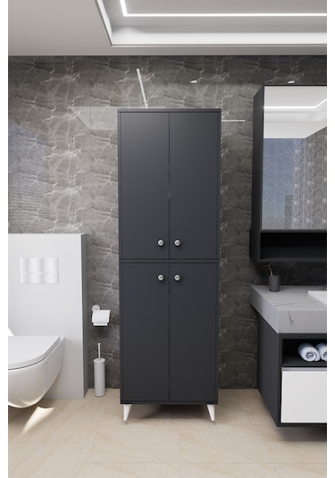 Furex 6 Raflı 4 Kapaklı Çok Amaçlı Banyo Dolabı Antrasit Antrasit