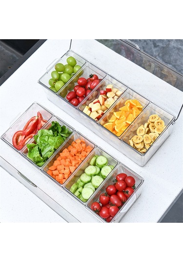 Leasetake Kaplı Buzlu Soğuk Sos Tepsisi, Kapaklı Sos Sunucusu, Bar Aksesuarları İçin Servis Tepsisi Şeffaf