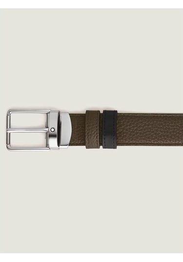 Montblanc Günlük Tokalı Haki - Siyah 30 Mm Çift Taraflı Deri Keme Yeşil