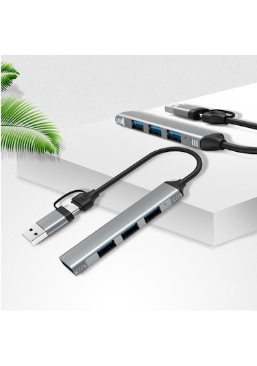 Valkyrie Macbook Uyumlu Type-C & USB Çiftli 4port USB 3.0 Splitter 5 Gbps Çevirici Hub Adaptör