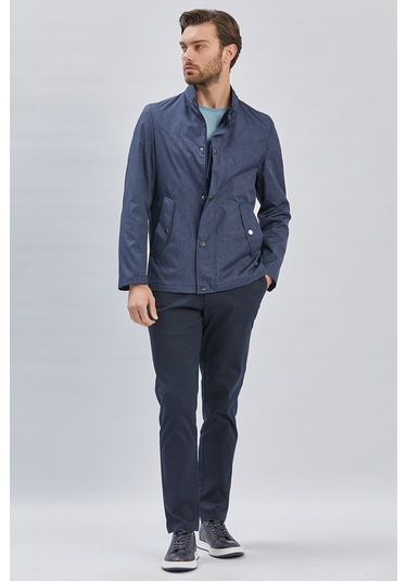 Koyu Lacivert Dik Yaka Yarım Astar Comfort Fit Rahat Kesim Casual Mont 1007240150-Koyu Lacivert