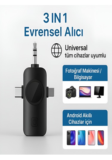 Lightining Type-c 3.5mm Uyumlu Dijital Ekranlı 2.4g Kablosuz Çift Yaka Mikrofonu Pro++