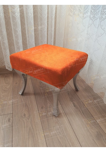 Ayak Ucu Kapı Önü Antre Düz Bench Puf Gümüş Ayak Turuncu