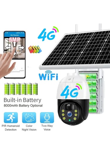 Cmr47 Güneş Panelli Sim Kart İle Çalışan 4g+ Wi-fi 5mp Ip Kamera