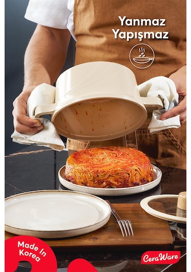 Ceraware Vetta 10 Parça Seramik Yapışmaz Tencere Tava Seti Bej