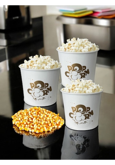 Toptanfoni Popcorn Kutusu - Patlamış Mısır Kovası 3 Adet Beyaz