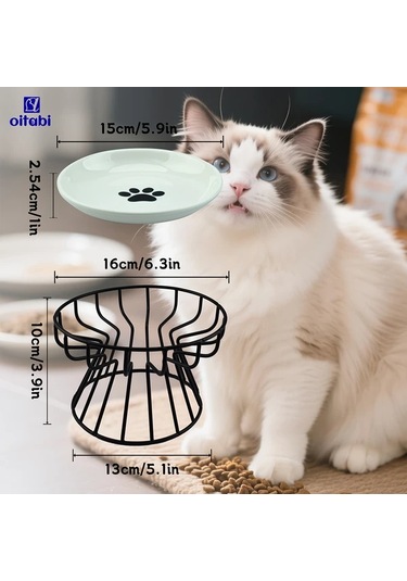 Willowhaven Yeşil Pençe Desenli Yükseltilmiş Seramik Kedi Kabı Metal Standlı