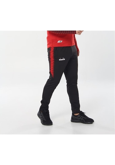 Diadora Ritim - Erkek Likralı Siyah-Kırmızı Eşofman Altı Kırmızı