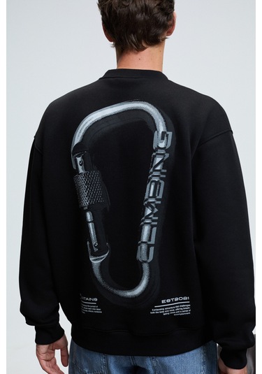 ALDEN Erkek Yuvarlak Yaka Göğsü Ve Sırtı Baskılı Relaxed Fit Siyah Sweatshirt