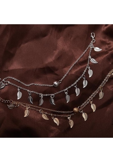 Novahub Gümüş Çift Katmanlı Yapraklar Charm Halhal Ayak Zinciri Yaz Kadın Sandal Ayak Bileği Bilezik Gümüş Gümüş