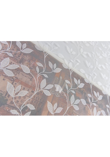 Çift Mekanizmalı Yaprak Desenli Tül Stor Perde Beyaz