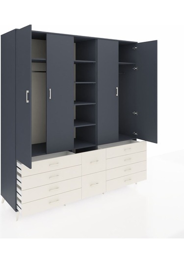 Kronos Dolap 9 Raflı 10 Çekmeceli 2 Askılı 220x59x243 Antrasit-antrasit/aytaşı Antrasıt/aytası