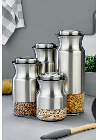 Tekbir 4 Parça Kilitli Vakumlu Metal Cam Kavanoz Seti Metal