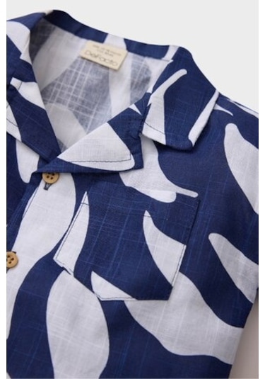 DeFacto Erkek Bebek Desenli Flamlı Poplin Kısa Kollu Gömlek E2024A525SMNV241 Lacivert