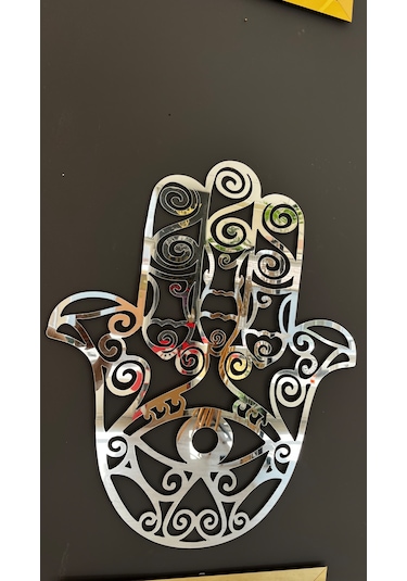 Hamsa Fatma Ana Eli Mdf Üzeri Aynalı Gümüş Pleksi Tablo 60x50 Cm