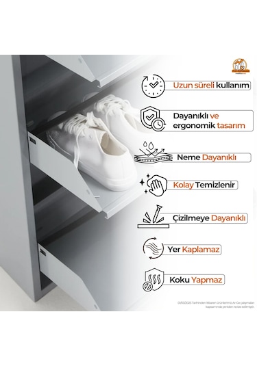 3'lü Metal Ayakkabılık - Beyaz