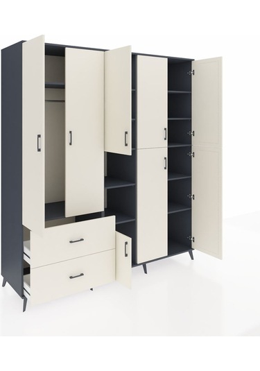 Kronos Dolap 12 Raflı 2 Çekmeceli Tek Askılı 220x59x243 Antrasit-aytaşı/aytaşı Aytası/aytası