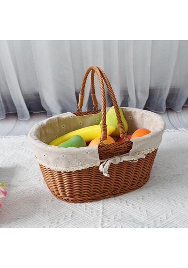 Homyl Taklit Rattan Piknik Sepeti Dokuma Meyve Stil D