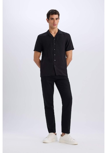 DeFacto %100 Pamuk Keten Görünümlü Pantolon Beli Lastikli Slim Fit Dar Kesim Cepli Düz Paça D2671AX25SMBK81 DeFacto %100 Pamuk Keten Görünümlü Pantolon Beli Lastikli Slim Fit Dar Kesim Cepli Düz Paça D2671AX25SMBK81