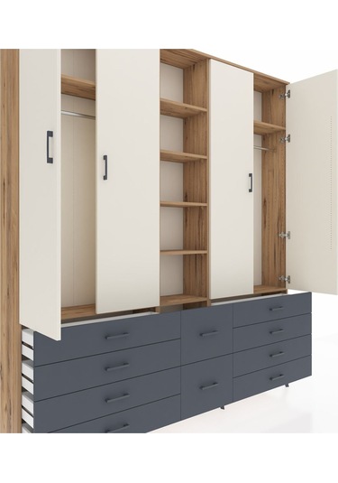 Arges Dolap 9 Raflı 10 Çekmeceli 2 Askılı 220x30x243 Çam-aytaşı/antrasit Aytası/antrasıt