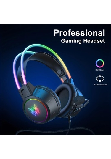 Xuweiwei Onıkuma Profesyonel Kablolu Oyun Kulaklığı Siyah Rgb Işık Gürültü Önleyici Mikrofonlu Pc Ps4 Ps5 Xbox İçin