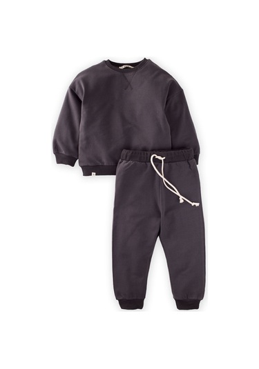 Cigit Basic Karyoka Detaylı Sweatshirt Takım 3-8 Yaş Antrasit Antrasit