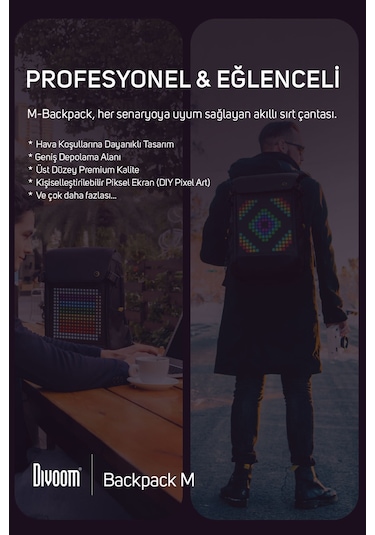 Divoom Pixoo Backpack-m Ve Slingbag Led Çanta Seti Siyah