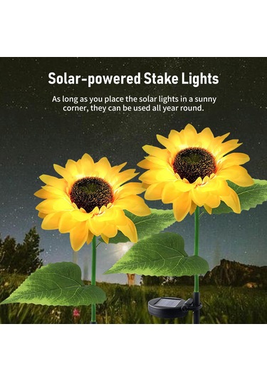 Qingmipy 2'li Ayçiçeği Şekilli Güneş Enerjili Bahçe Aydınlatma Lambaları, Otomatik Açma/kapama, Su Geçirmez, Patio Ve Çim Alanlar İçin Dekoratif Aydınlatma Ilık Beyaz