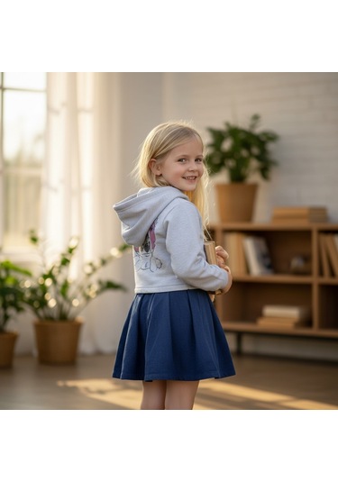 Stitch Kız Çocuk Elbise Gri