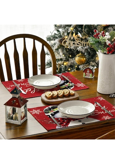 Noel Kış Masa Örtüleri 6 Adet, 12x18ın Noel Tatil Masa Örtüleri Diğer