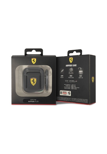 Airpods Uyumlu Kılıf Ferrari Lisanslı Iml Baskılı Klasik Logolu Kılıf Siyah