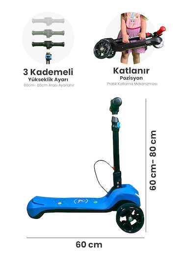 Electron Led Işıklı Hoparlörlü Yükseklik Ayarlı Elektrikli Scooter - 60w