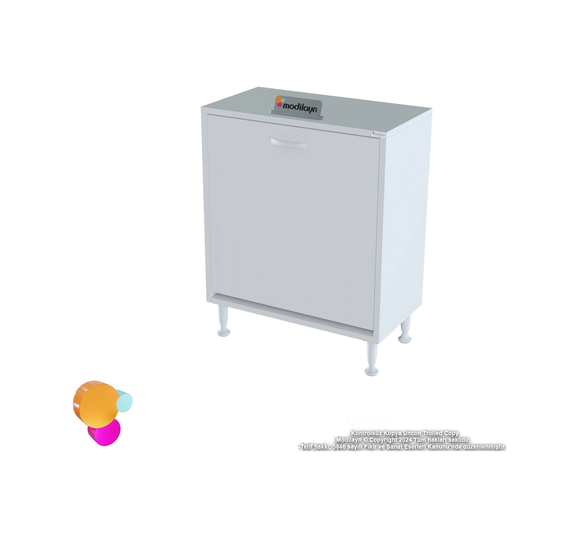 Efil Banyo Dolabı Düzenleyici Dolap Tek Gözlü Sepet Hazneli Mini Banyo Dolabı 65x75x32,5 Cm Beyaz